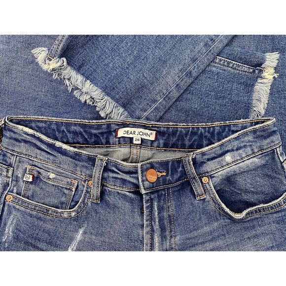 Dear John Women's Straight Leg Raw Hem Stretch Denim Jeans Distressed 26 Modern - Picture 4 of 10